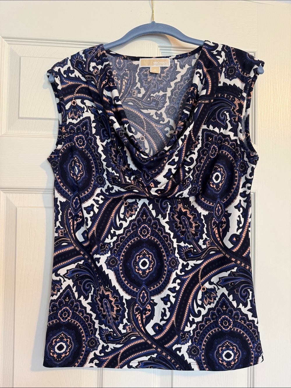 MICHAEL Michael Kors Navy Paisley Cowl-Neck Sleeveless Top